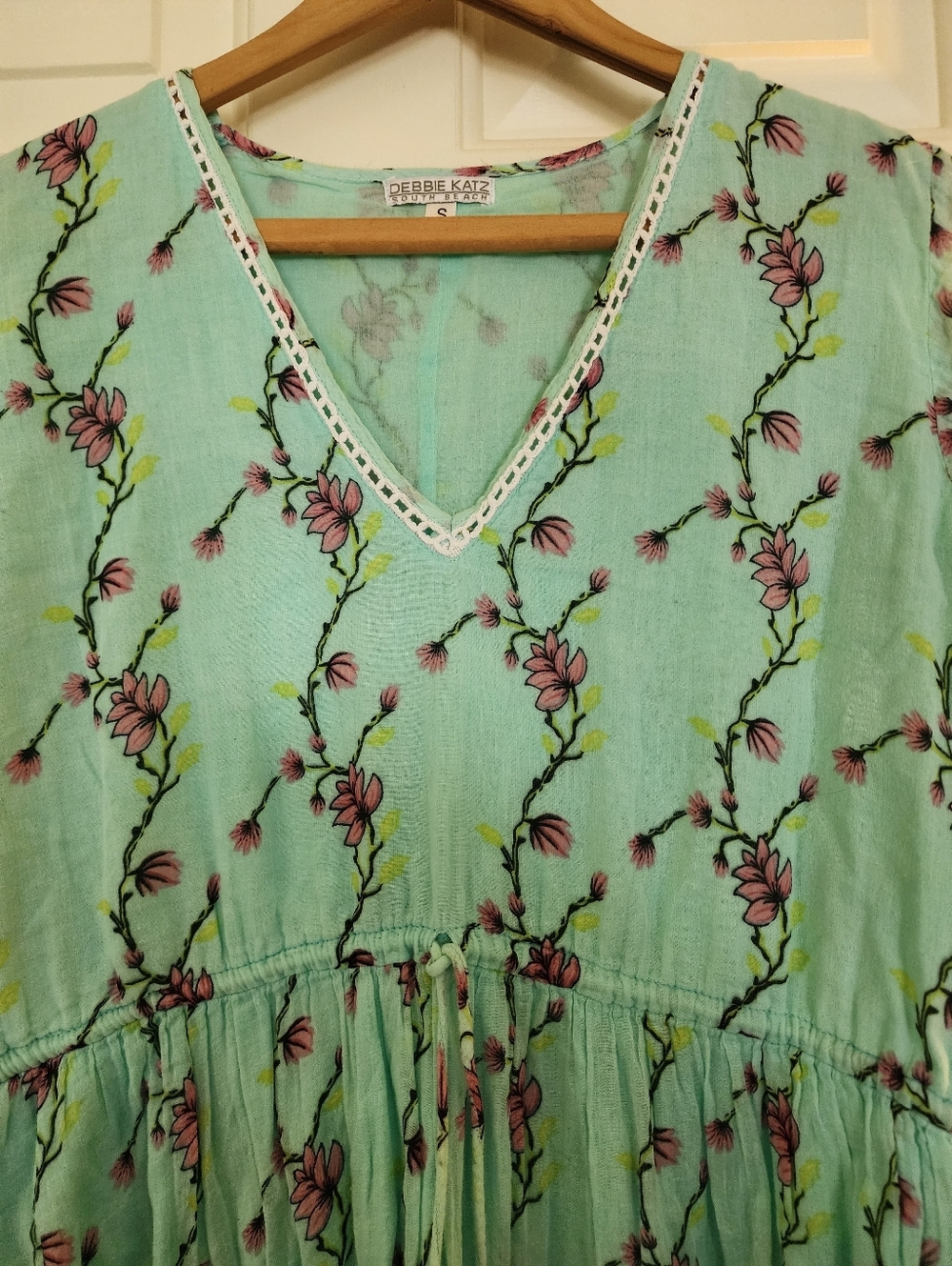 Debbie Katz South Beach Maxi Green & Pink Floral Dress Romantic Resort Size S - Picture 9 of 12